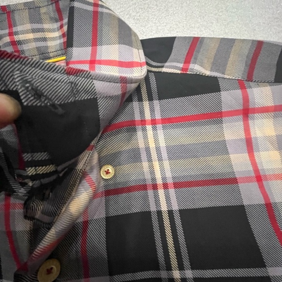 [M]Robert Talbott Classic Men's Plaid Button Down Shirt Black/Red/Gray Cotton - Picture 5 of 11